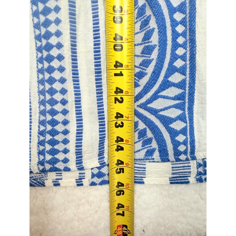 Pearl & Caviar S/M Blue White Geometric Print Tassel Midi Dress Pockets Boho - Picture 5 of 10